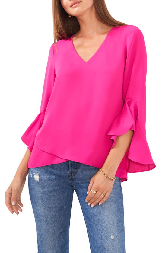 Vince Camuto Flutter Sleeve Tunic In Pomegrante Pink