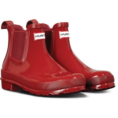 Hunter Original Gloss Waterproof Chelsea Boot, Red