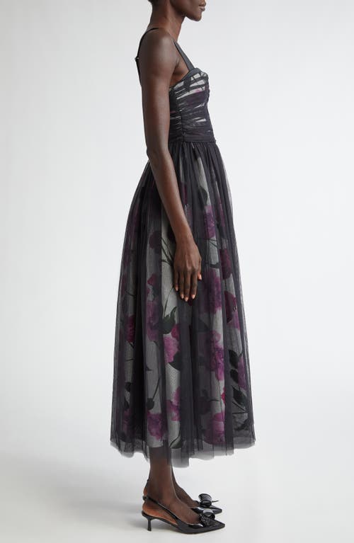 Shop Erdem Floral & Tulle Overlay Midi Cocktail Dress In Wisteria/white