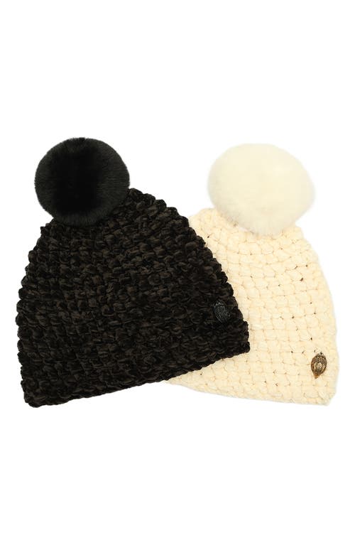 Kurt Geiger London Set Of Two Chunky Chenille Pompom Beanies In Black