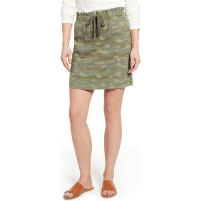 Caslon Paperbag Waist Linen Blend Skirt, Green