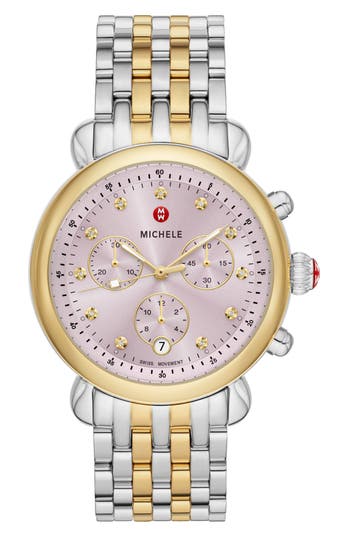 Michele Csx Two-tone Diamond Bracelet Watch, 38mm In Gold
