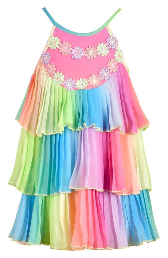 Baby Sara Kids' Rainbow Tiered Dress In Pink Multi
