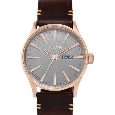 Nixon The Sentry Leather Strap Watch, 42Mm