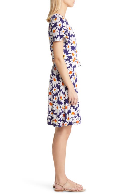 Loveappella Floral Faux Wrap Knit Dress In Navy/ivory