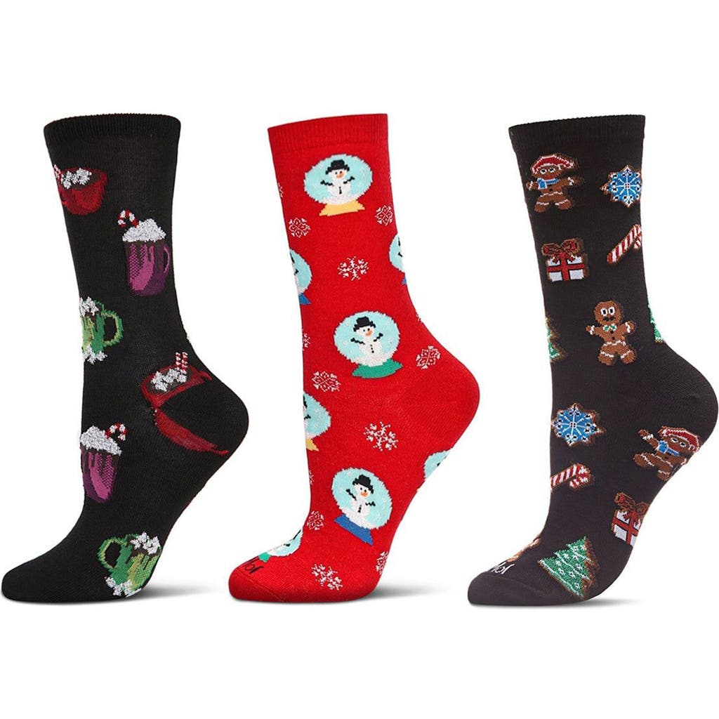 MeMoi Christmas Assorted 3-Pack Crew Socks in Pink-Black