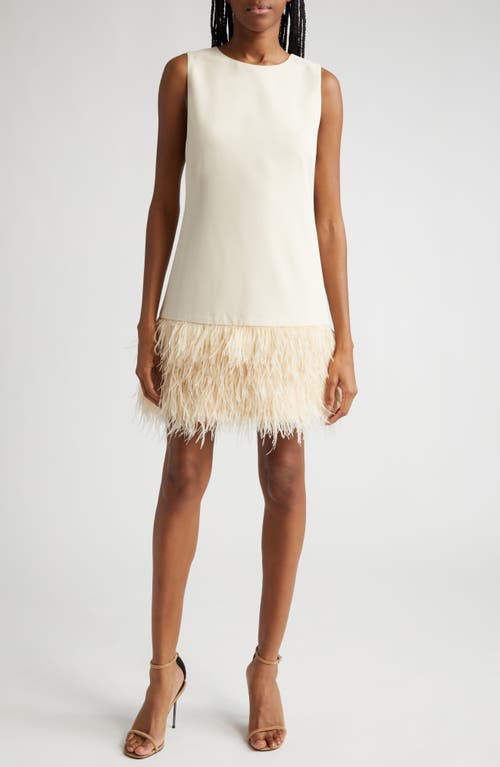 Alice + Olivia Coley Feather Trim Sleeveless Dress in Champagne