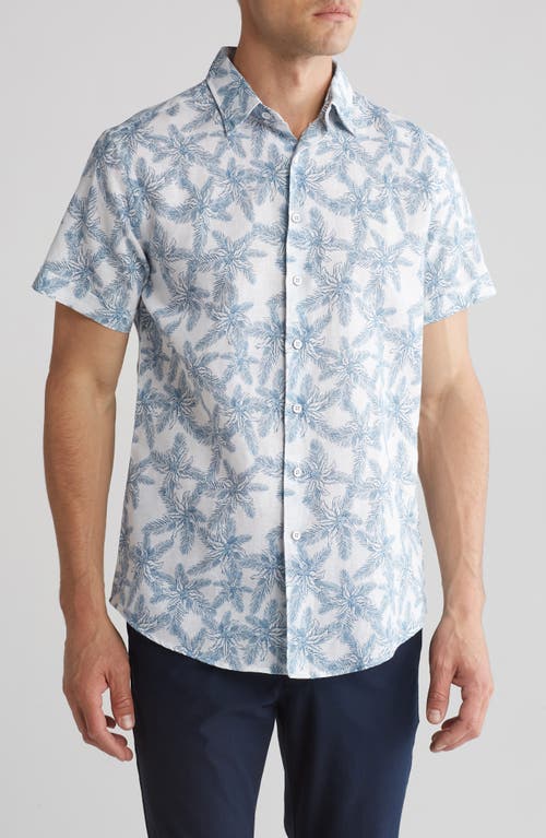 Shop Rodd & Gunn Short Sleeve Linen & Cotton Blend Button-up Shirt In Blue/snow