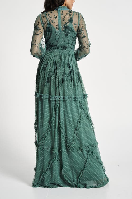 Shop Frock And Frill Floral Embroidered Maxi Gown In Green