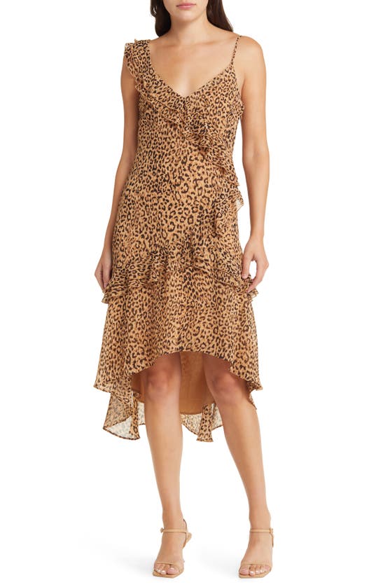 Shop Charles Henry Tiered Ruffle Dress In Leopard