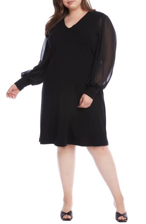 Sheer Long Sleeve Jersey Sheath Dress (Plus Size)