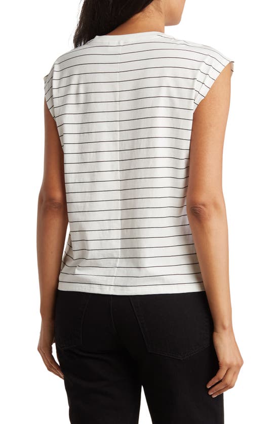 Shop Nordstrom V-neck Pima Cotton T-shirt In Ivory- Black Lauren Stripe