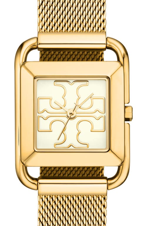 Shop Tory Burch The Miller Square Mesh Strap Watch, 24mm In Ivory/gold/gold Mesh