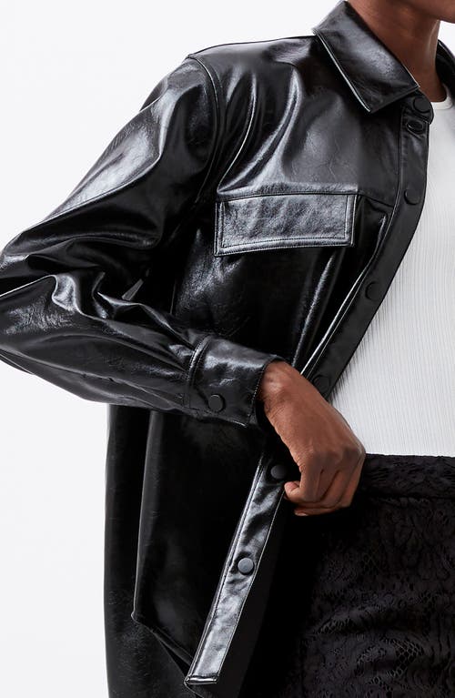 Shop French Connection Emmett Faux Leather Shacket In Blackout