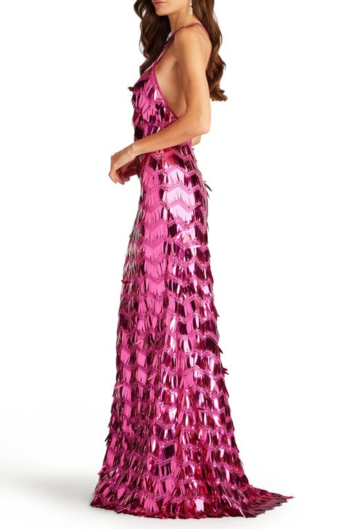 Sho By Tadashi Shoji Sequin Fringe Strappy Back Mermaid Gown In Wild Pink