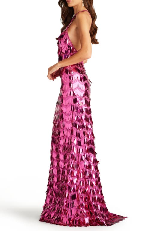 Shop Sho By Tadashi Shoji Sequin Fringe Strappy Back Mermaid Gown In Wild Pink