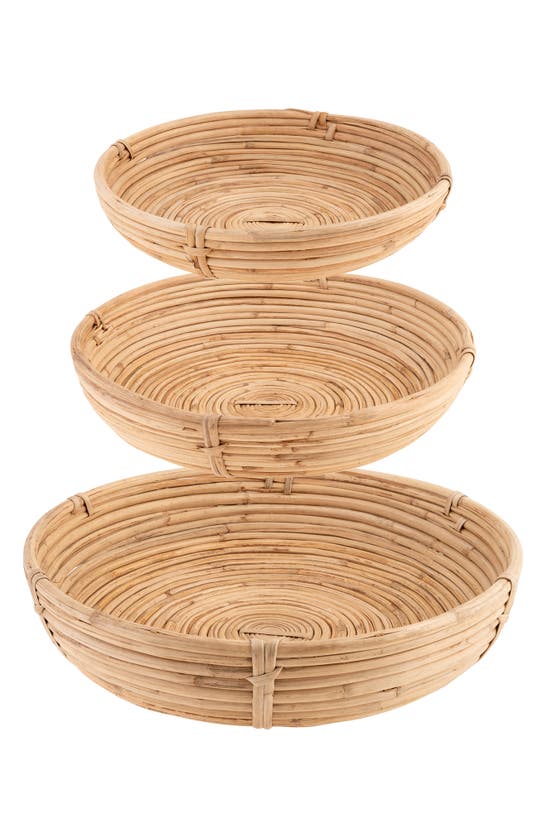 Karma Gifts Set Of 3 Round Rattan Bowls In Blue