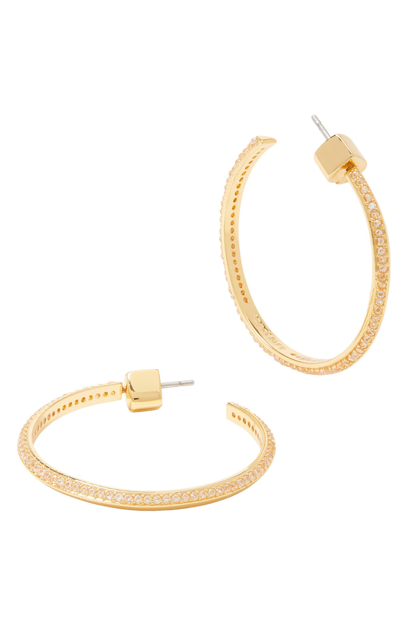 Kate Spade Raise The Bar Pave Hoop Earrings In Clear/gold