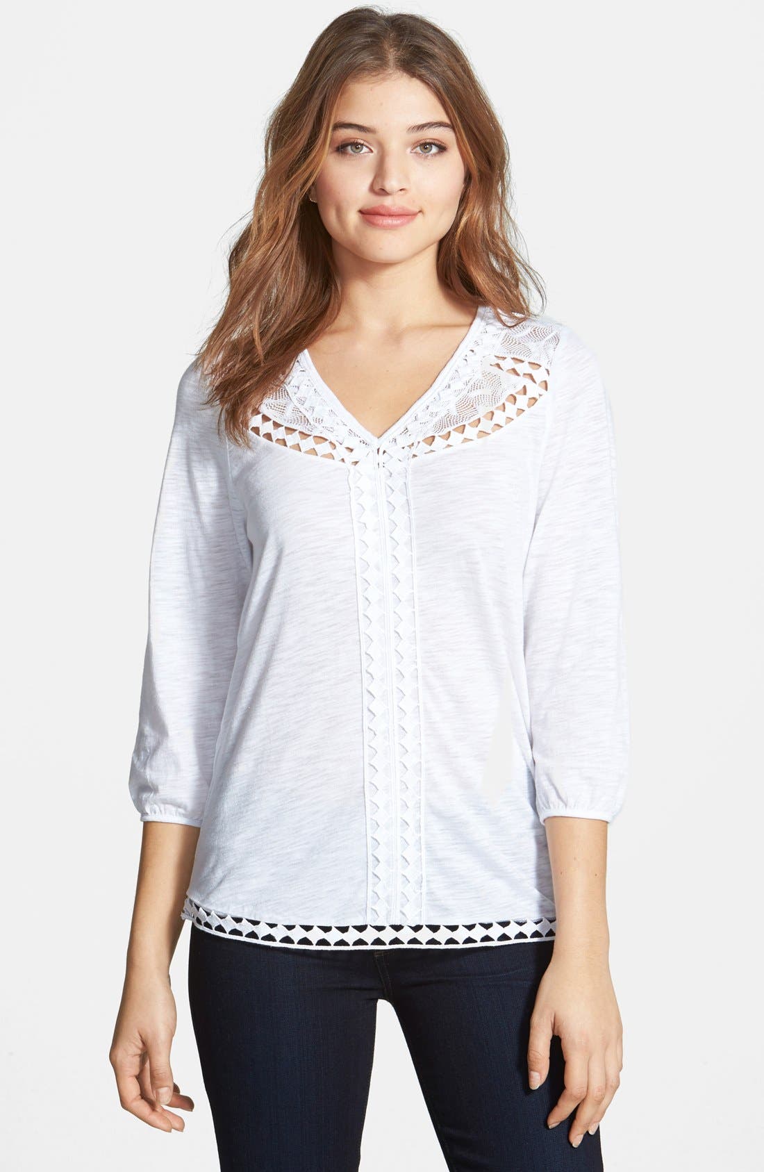 Lucky Brand Diamond Cutout Trim Jersey Top Nordstrom
