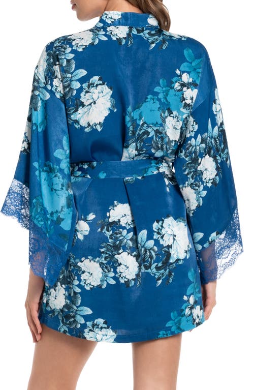 Shop In Bloom By Jonquil Rosalia Floral Lace Trim Satin Wrap In Evening Blue