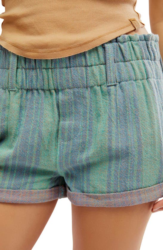 Shop Free People Solar Flare Baja Stripe Cuff Shorts In Ocean Blue Combo