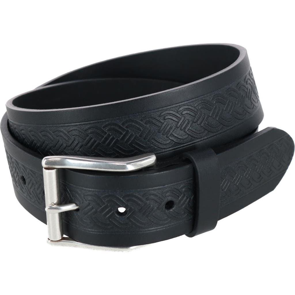 Trafalgar Grady 40mm Celtic Scroll Embossed Leather Jean Belt In Black