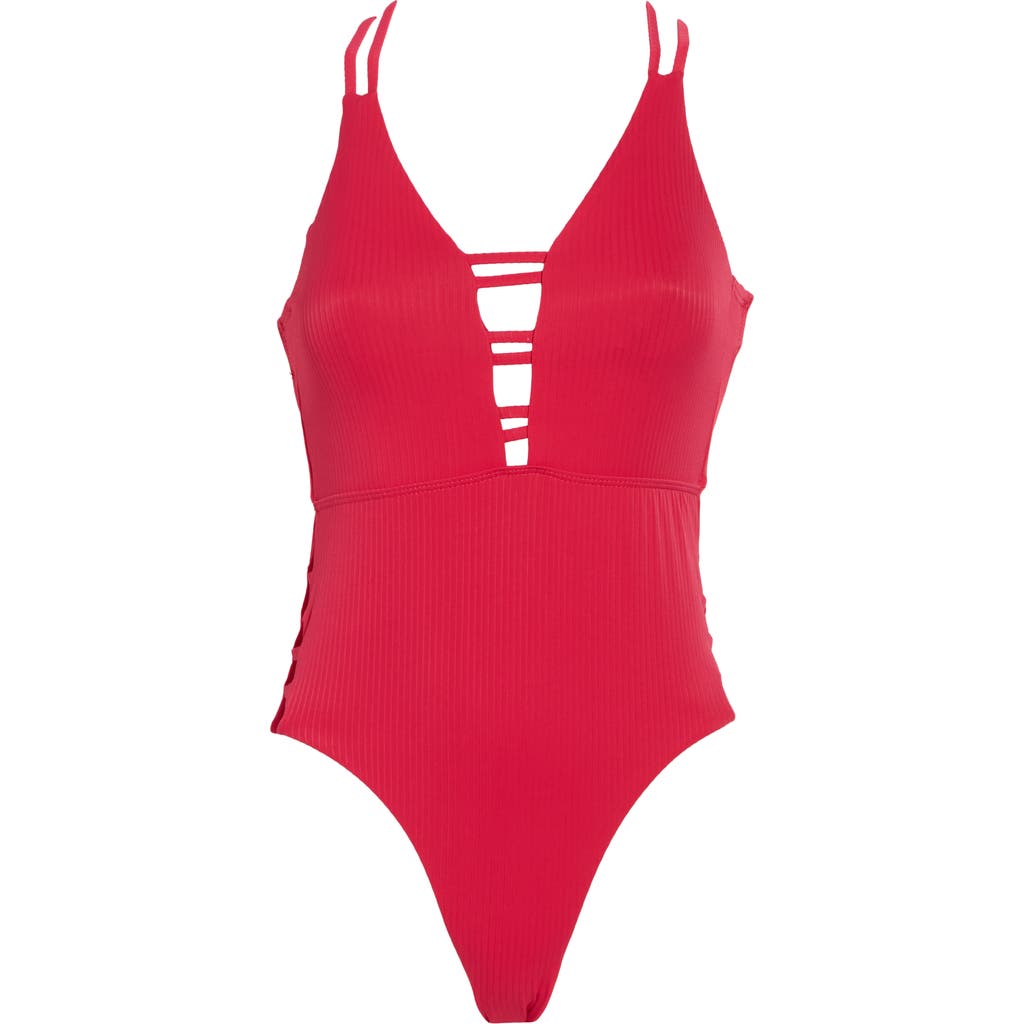 Shop Nicole Miller New York Rib Cutout One-piece Swimsuit In Love Potion