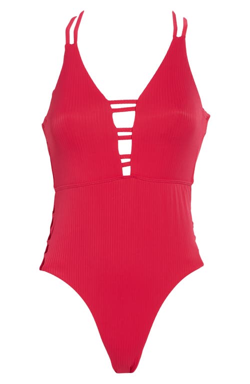 Shop Nicole Miller New York Rib Cutout One-piece Swimsuit In Love Potion