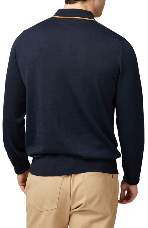 Ben Sherman Tipped Long Sleeve Polo Sweater In Dark Navy