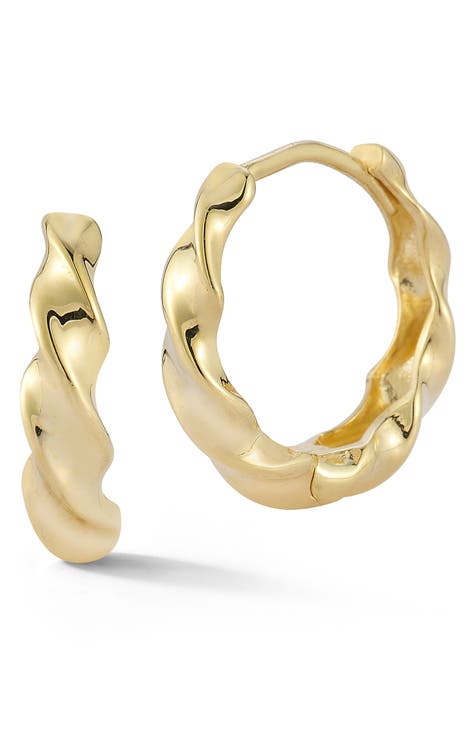 14K Gold Twist Huggie Hoop Earrings