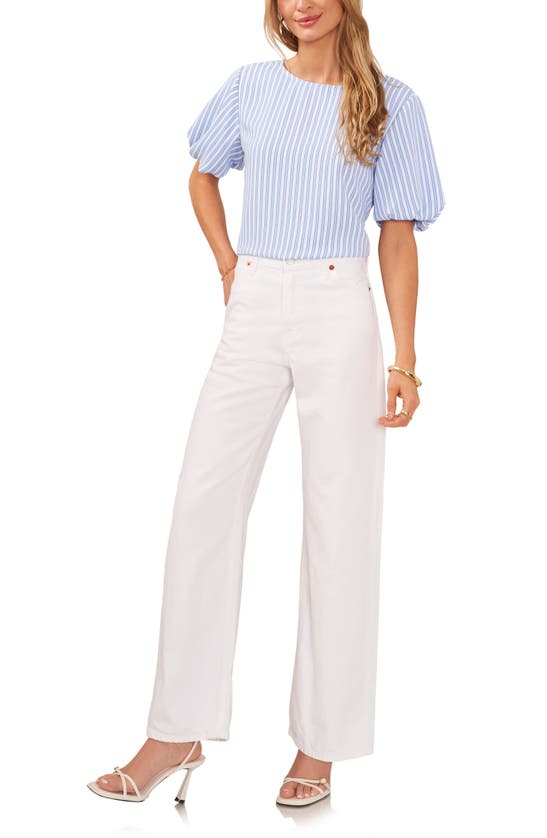 Vince Camuto Striped Puff Sleeve Top In Airy Blue