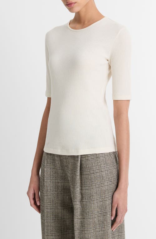 Shop Vince Short Sleeve Cotton Rib Sweater In Light White Sand