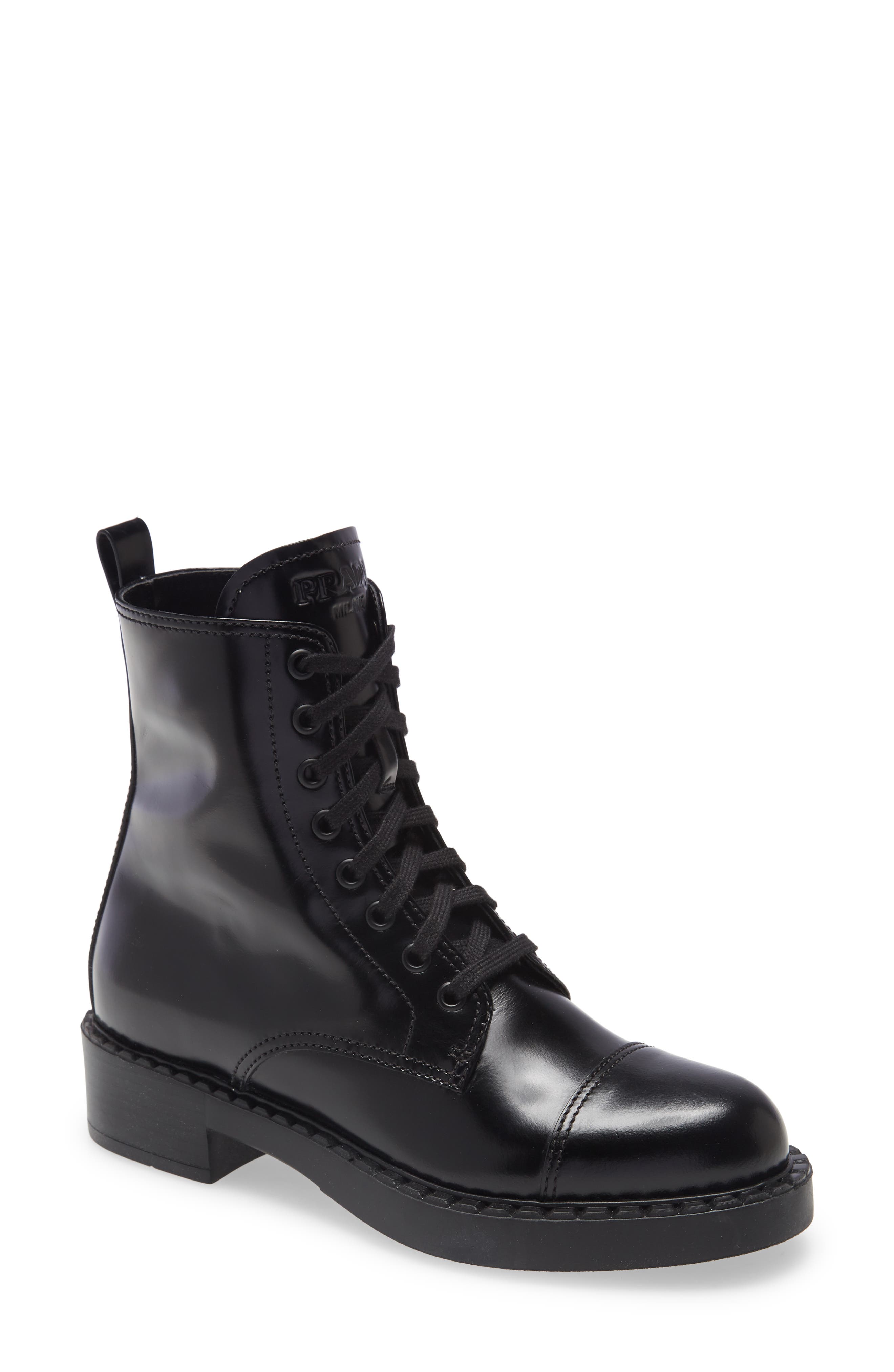 prada chocolate combat boot