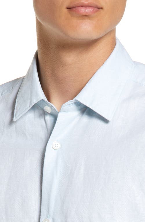 Shop Hugo Boss Boss Lukka Floral Short Sleeve Cotton Button-up Shirt In Light/pastel Blue