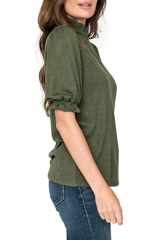 Gibsonlook Ruffle Mock Neck Puff Sleeve Sweater In Martini Olive
