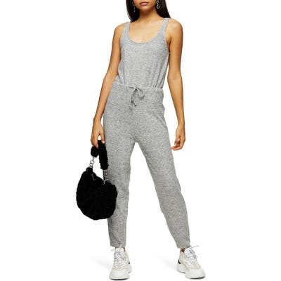 Topshop Drawstring Knit Jumpsuit, Grey