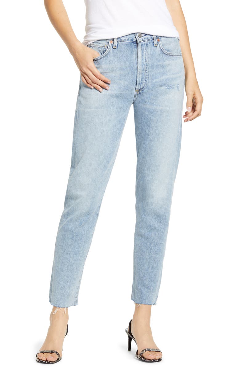 Citizens Of Humanity Liya High Waist Raw Hem Slim Jeans Coastal Nordstrom