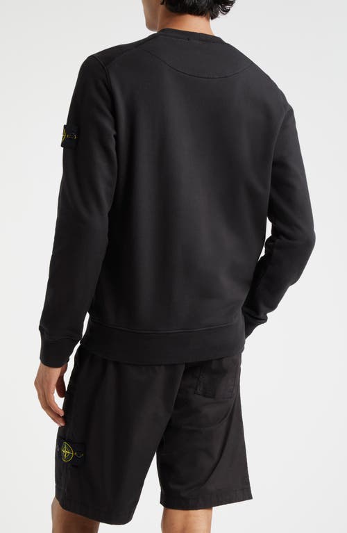 Shop Stone Island Crewneck Cotton Fleece Sweatshirt In Black