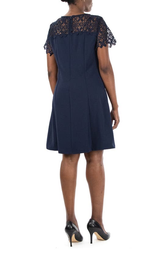Nina Leonard Cap Sleeve A-line Dress In Navy