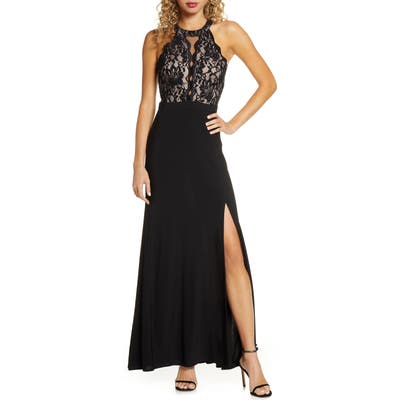 Morgan & Co. Halter Lace Gown, Black