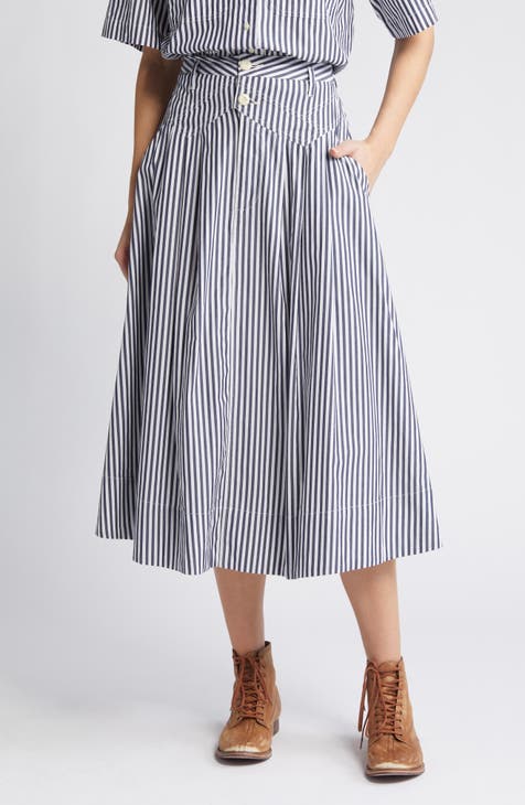 The Field Stripe Cotton Midi Skirt