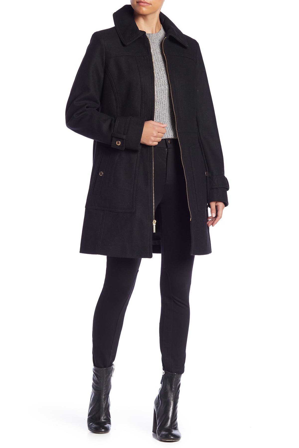 michael kors wool blend zip front coat
