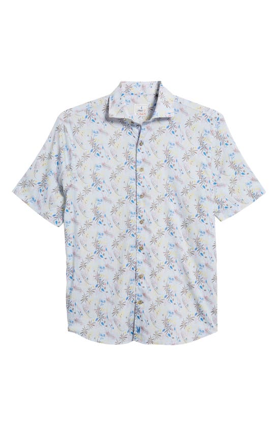 Shop Johnnie-o Lou Leaf Print Short Sleeve Stretch Button-up Shirt In Malibu