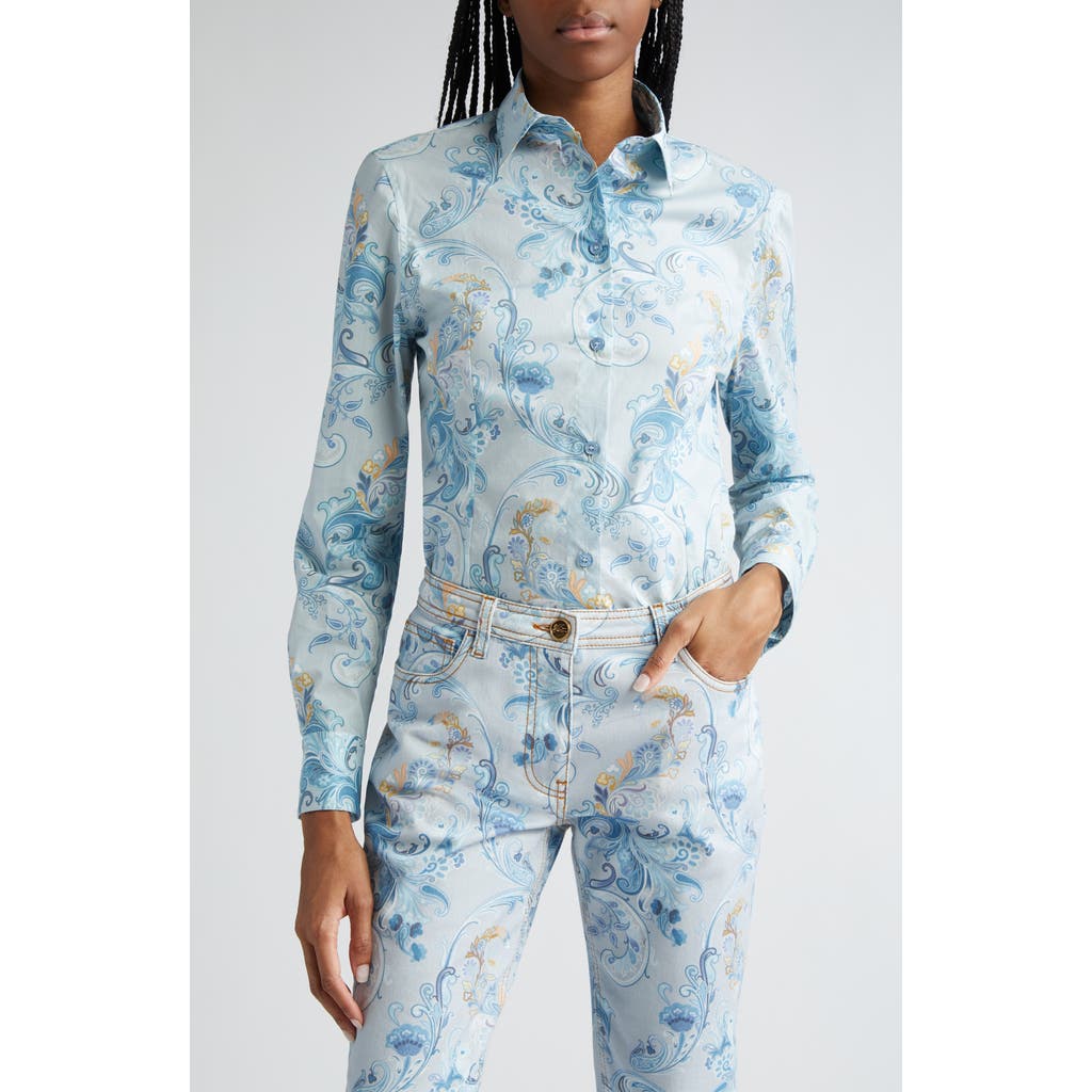 Etro Paisley Print Cotton & Silk Button-up Shirt In Blue Multi