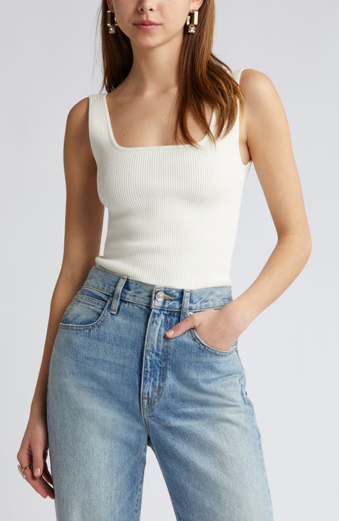 BUTTONED TANK TOP IN RIBBED SILK JERSEY - OFF WHITE