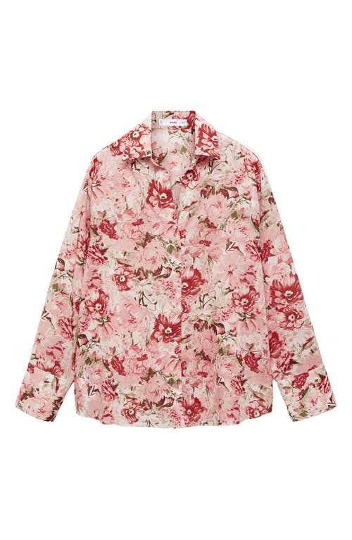 Shop Mango Floral Cotton Button-up Shirt In Light Pink