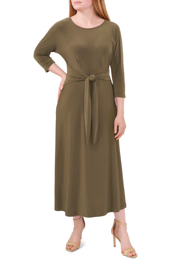 Shop Chaus Tie Front Fit & Flare Midi Dress In Olive 304