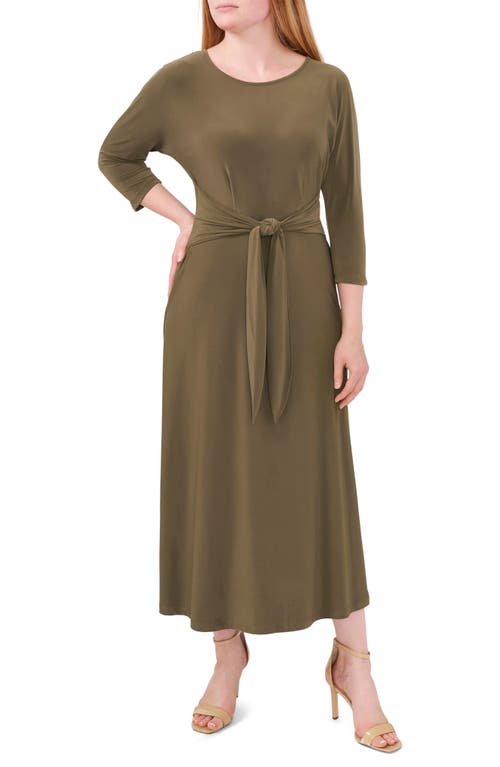 Tie Front Fit & Flare Midi Dress in Olive 304