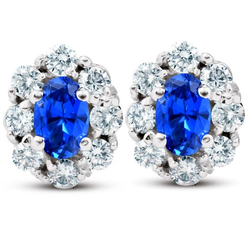 BLISS DIAMOND BLISS DIAMOND 3.10 CT BLUE SAPPHIRE & DIAMOND HALO STUDS 14K GOLD LAB GROWN 