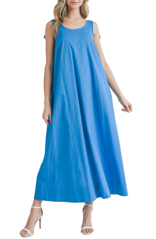 Mila Mae Tie Strap Cotton & Linen Midi Dress In Cobalt